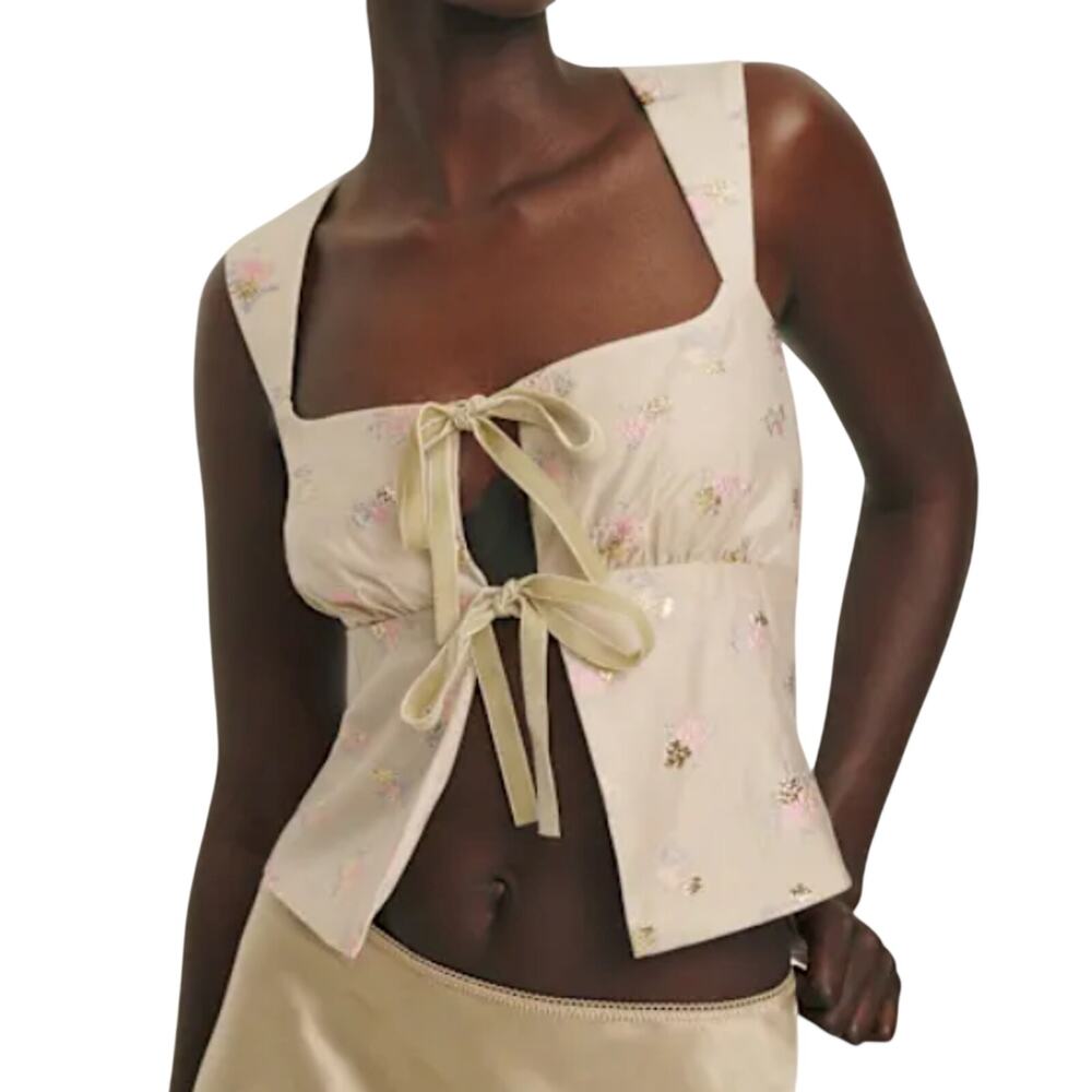 Reformation Embroidered Cream Azalea Corset Top Size 0